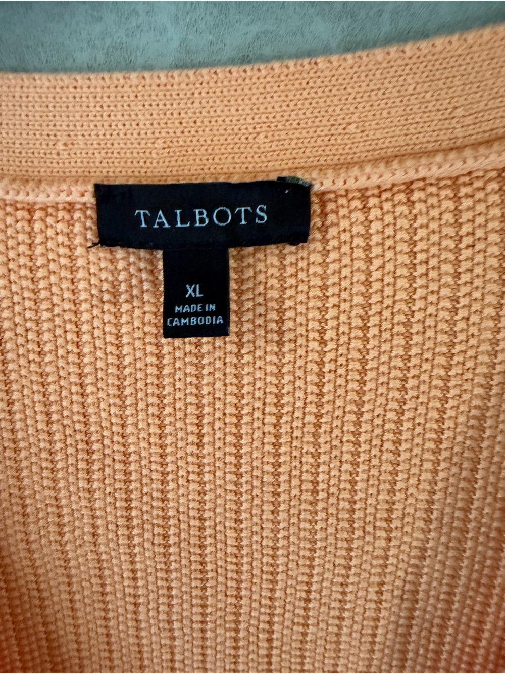Talbots Peach Ribbed V-Neck Button Cardigan - Picture 7 of 7